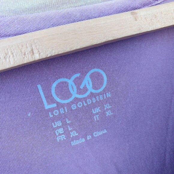 LOGO Lori Goldstein Color Block Tunic Top Size L Mauve Lavender Pockets Purple - Picture 5 of 7